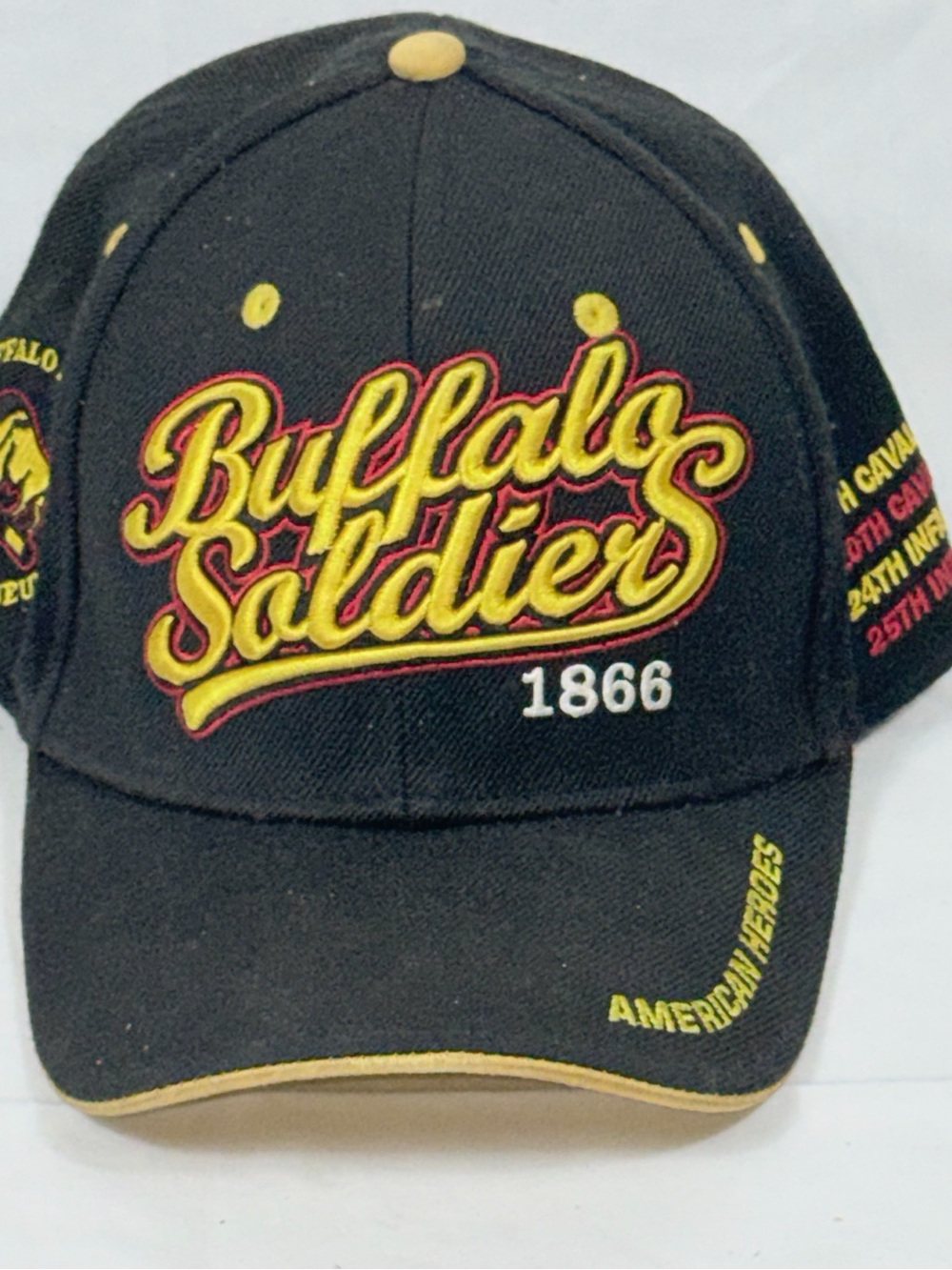 Buffalo Soldiers Hat Cap US Army Black Gold Embroidered Military American Heroes